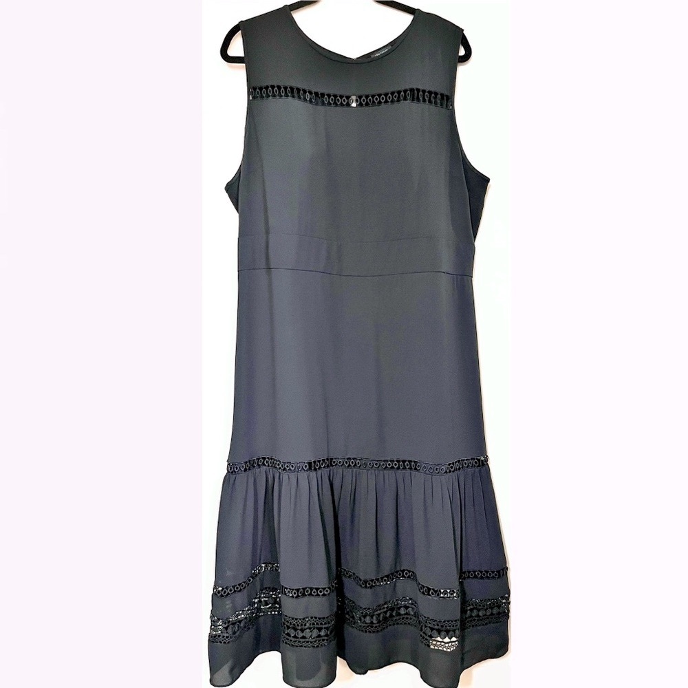 Embroidered Lace-Inset Midi Dress, black, size 18